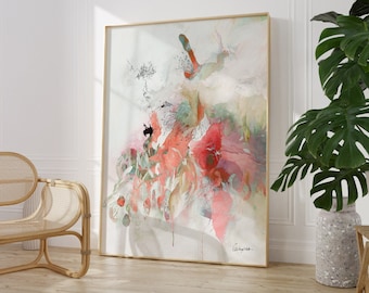 Abstract Wall Art Print, Light Pink Red Watercolor Painting, Extra large wall art, Pink Abstract Painting, Trendy Boho Wall Art, Japandi Art