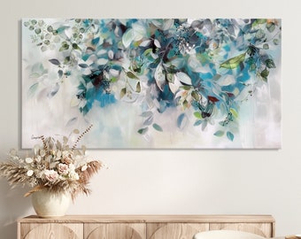 Blue and Green Abstract Landscape Canvas Print, Tropical Art, Large Wall Art Painting, Extra large wall Art, Pastel Art, Abstract Botanical