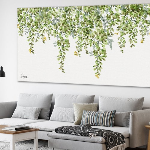 Large Horizontal Wall Art Canvas Botanical Greenery Watercolor - Etsy