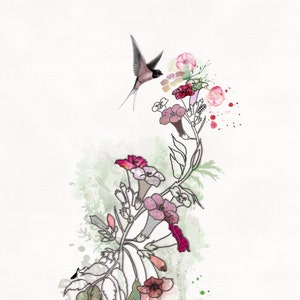 Pink Flower Print, Japanese Art, Botanical Flower Print, Flower Wall Art, Japanese Painting, Flower Watercolor Painting, Pink Botanical Art