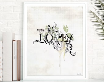 Love Typography Art Print: Modern Bedroom Wall Decor