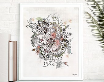 Plantenkunst, botanische muurkunst, bloemenillustratie, planten aquarelkunst, kunst aan de muur woonkamer, botanische print, bloemenschilderij