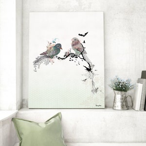 Impresión Giclée de pájaros, pintura de acuarela de pájaros, impresión de bellas artes, impresión de arte minimalista, arte mural moderno, pintura de acuarela moderna, arte Giclée