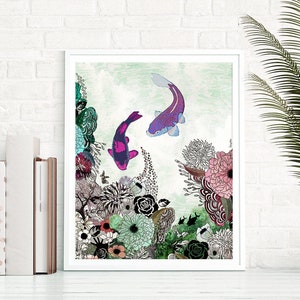 Feng Shui Art, Spiritual Office Wall Art, Koi Fish Painting, Office Wall Decor, Colorful Painting, Spiritual Art, Colorful Large Wall Art