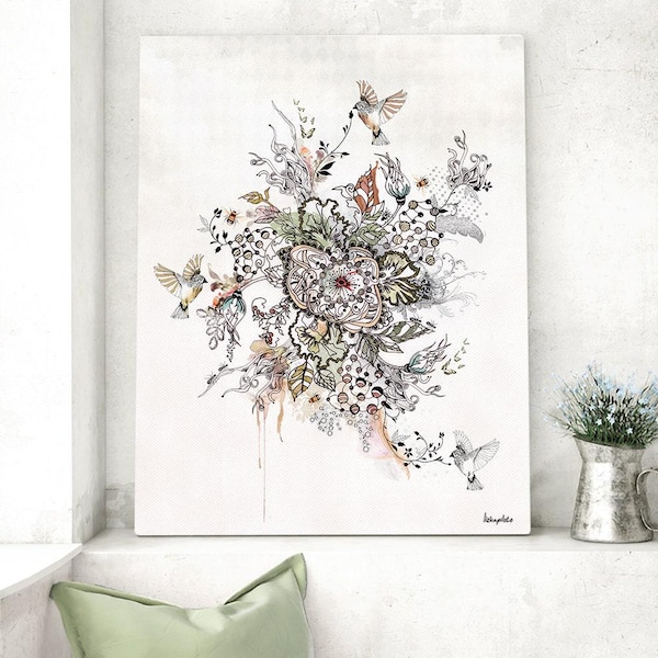 Modern Mandala Wall Art, Floral Art Print, Mandala Painting, Bohemian Wall Decor, Floral Boho Art, Mandala Art, Modern Floral Painting