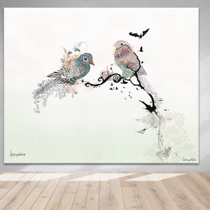Large Print on Canvas, Large Wall Art, Watercolor Painting, Love Birds, Wall Art with Birds, Print of Original Painting, Large Painting