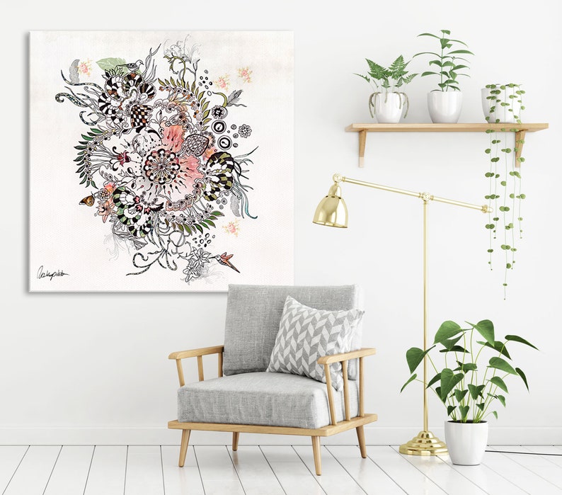 Large Boho Wall Art Print Original Flowers Artwork Bohemian Etsy