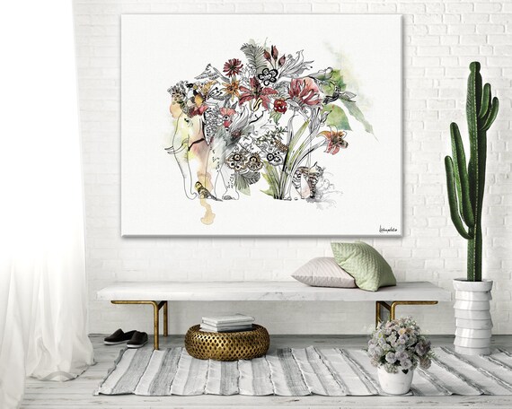 Boho Wall Art, Elephant Art, Canvas Wall Decor, Boho Print, Animal Art, Elephant Wall Art, Large Canvas, Living Room Wall Art, Boho Artwork