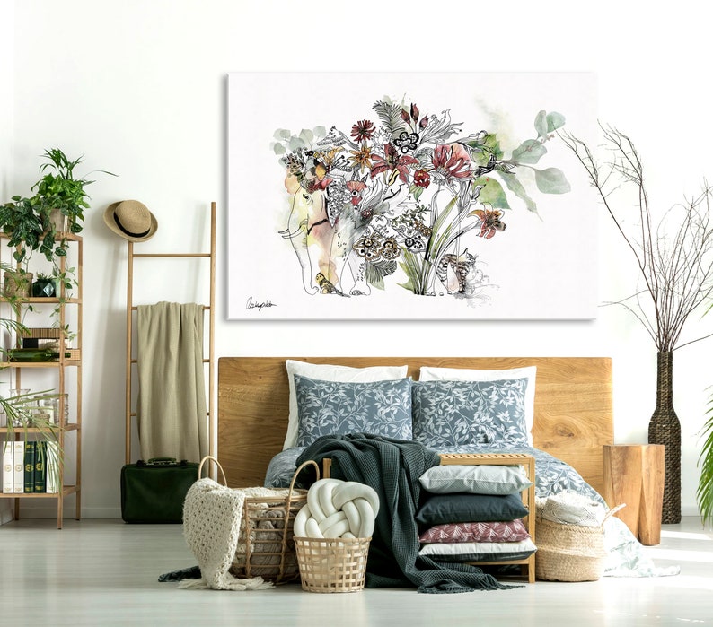 Extra Large Wall Art Elephant Decor Large Canvas Art Boho Etsy