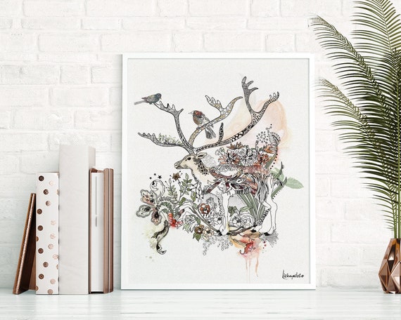 Deer Wall Art Print, Animal Watercolor Painting, Deer Wall Decor, Wildlife Art, Deer Art, Original Watercolor Art, Animal Print, Deer Print