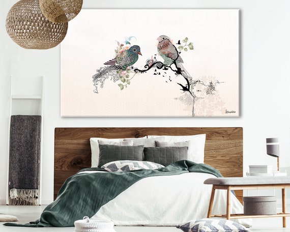 Love Birds Large Bedroom Painting Bedroom Wall Decor Original Watercolor Painting Extra Large Print Romantic Art Bedroom Wall Art Etsy