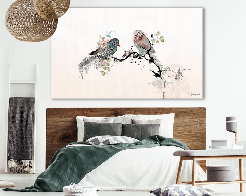 Love Birds Large Bedroom Painting Bedroom Wall Decor Etsy