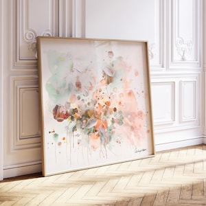 Abstract Floral Canvas Print, Blush Pink Modern Wall Art, Watercolor abstract Poster, Large soft Pastel Art Print, living room wall art