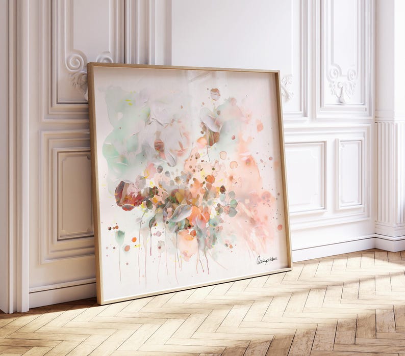 Abstract Floral Canvas Print, Blush Pink Modern Wall Art, Watercolor abstract Poster, Large soft Pastel Art Print, living room wall art