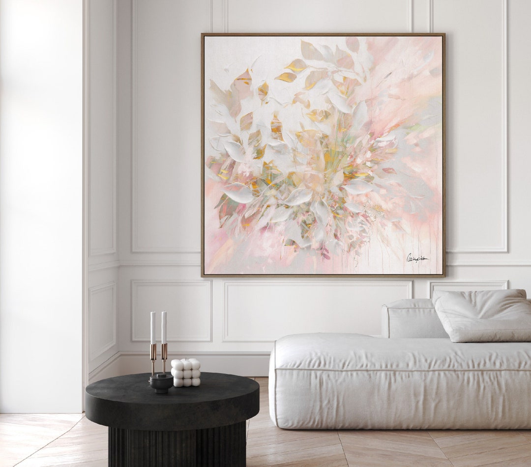 Light Pink Wall Art, Pink and White Abstract Painting, Minimalist
