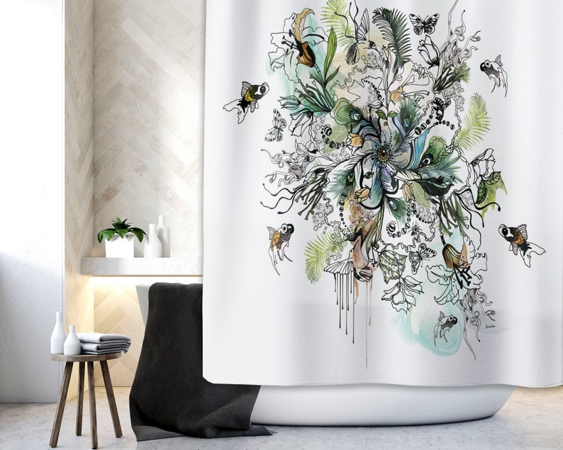 Shower Curtain Green Blue Shower Curtain Boho Shower Etsy