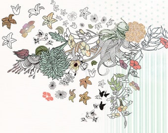 Botanical Flowers Print, Flowers Illustration Print, Botanical Wall Art, Rustic Wall Art, Floral Art Print, Flowers Original Drawing