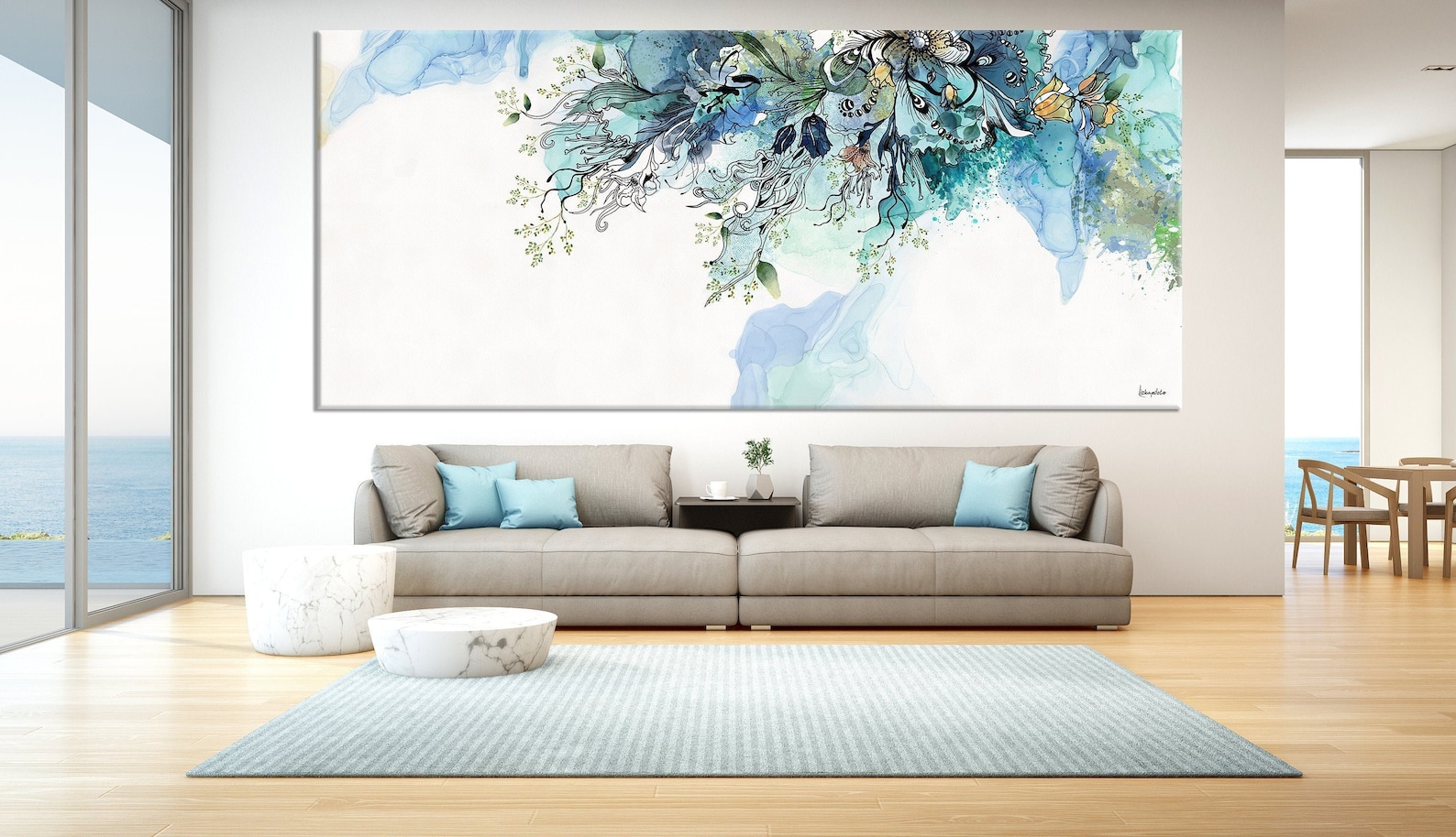 Extra Large Wall Art, Original Abstract Painting, Blue Wall Art, Living ...