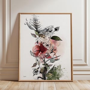 Flower Watercolor Painting, Red Flower Art Print, Rose Painting, Watercolor Flower Art, Flowers Watercolour Painting, Modern Flower Wall Art image 1