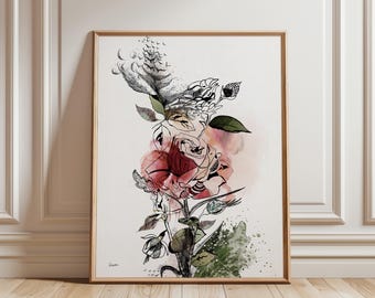 Flower Watercolor Painting, Red Flower Art Print, Rose Painting, Watercolor Flower Art, Flowers Watercolour Painting, Modern Flower Wall Art