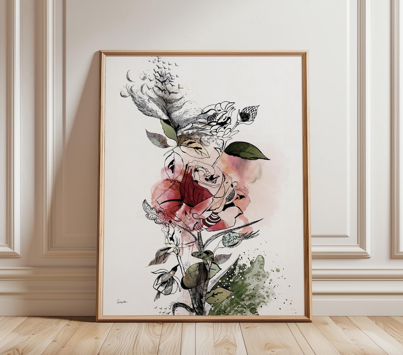 Flower Watercolor Painting, Red Flower Art Print, Rose Painting, Watercolor Flower Art, Flowers Watercolour Painting, Modern Flower Wall Art image 1