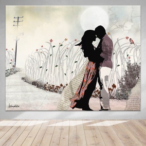 Lámina decorativa de pareja romántica, lienzo de amor, obra de arte de pareja besándose, regalo de aniversario, decoración de pared para bodas, regalo de inauguración de casa