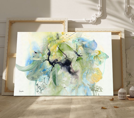 Abstract Watercolor Painting, Sage Green Wall Art, Neutral Modern Art, Large Abstract Wall Art Canvas, Aquarelle Painting, Living Room Art