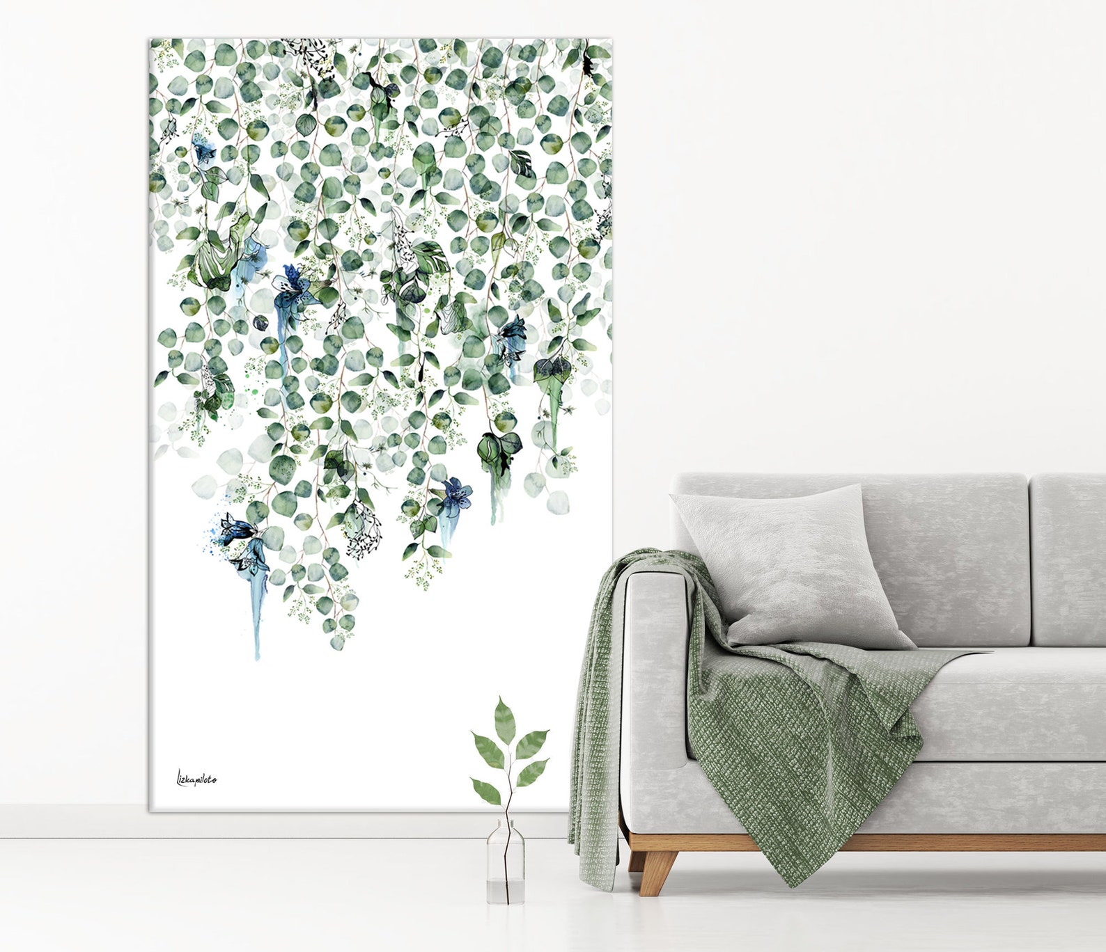 Large Vertical Wall Art Botanical Green Art Oversized Wall Etsy