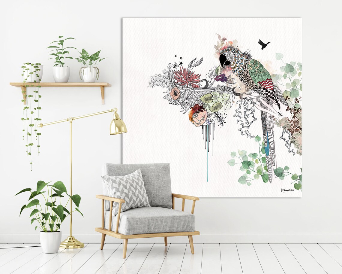 Extra Large Wall Art Original Parrot Painting Large Canvas - Etsy