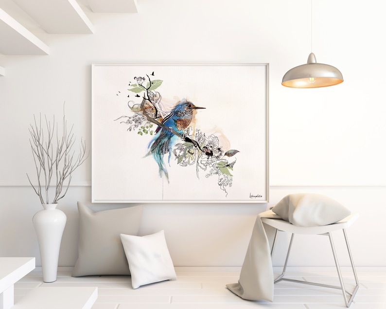Blue Bird Wall Art Print Original Watercolor Painting Art Etsy