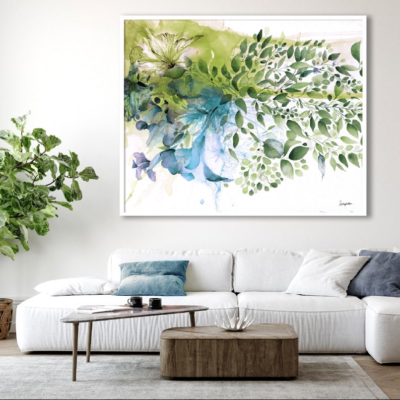 Green Abstract Art, Large Wall Art Abstract, Dining Room Wall Art, Large Green Abstract Painting, Art Green Canvas Wall Art, Botanical Art image 2