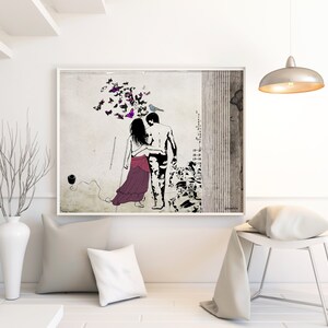 Romantic Collage Art Print, Couple Gift, Romance Art, Love Couple Art, Collage Artwork, Bedroom Decor, Collage Wall Art, Romantic Print image 5