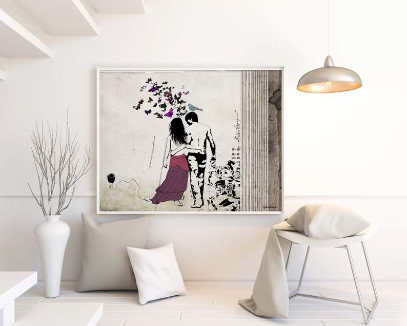 Romantic Collage Art Print, Couple Gift, Romance Art, Love Couple Art, Collage Artwork, Bedroom Decor, Collage Wall Art, Romantic Print image 5