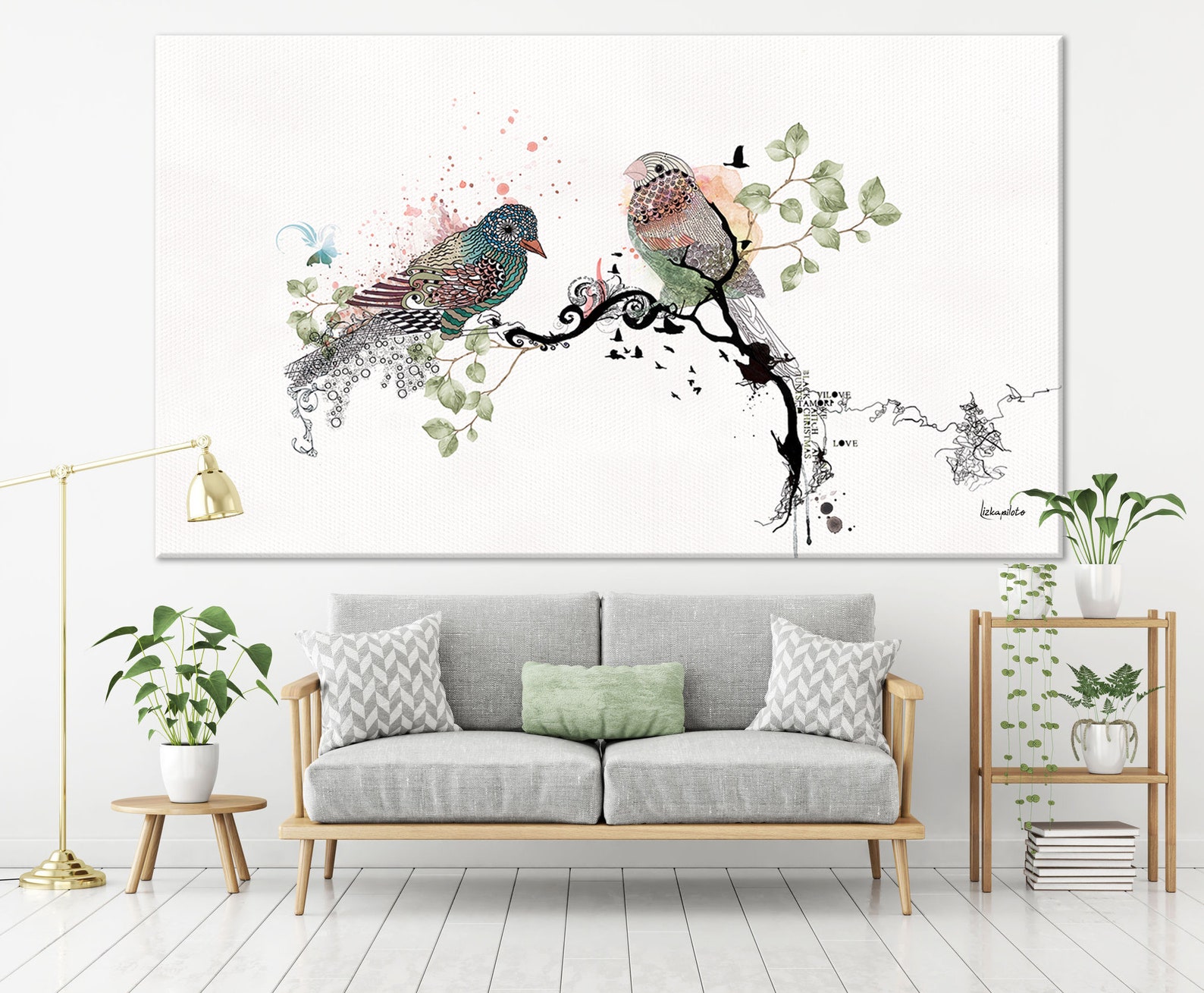 Love Birds Living Room Wall Art Large Painting Living Room - Etsy