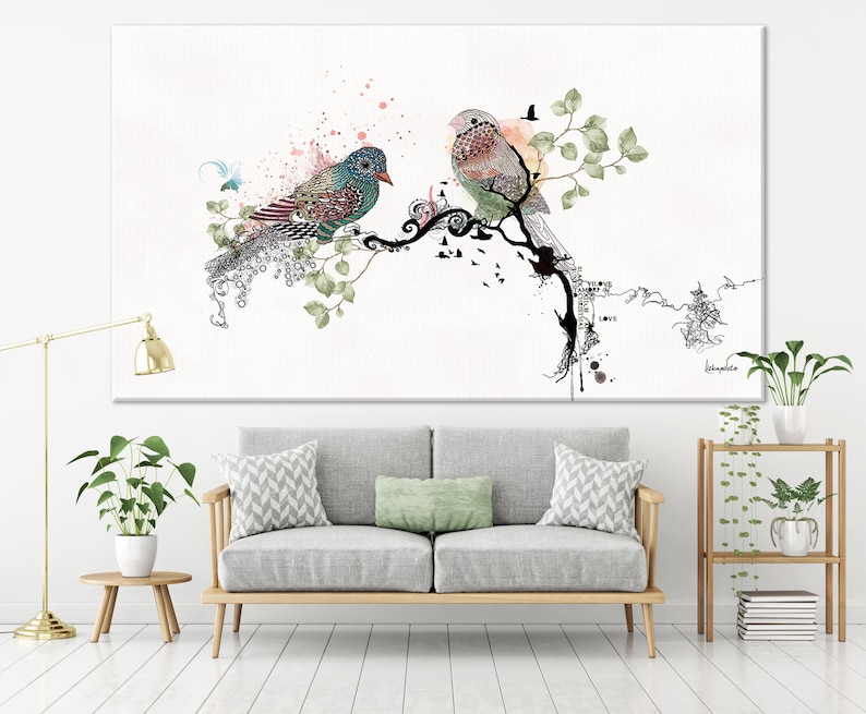 Love Birds Living Room Wall Art Large Painting Living Room Etsy