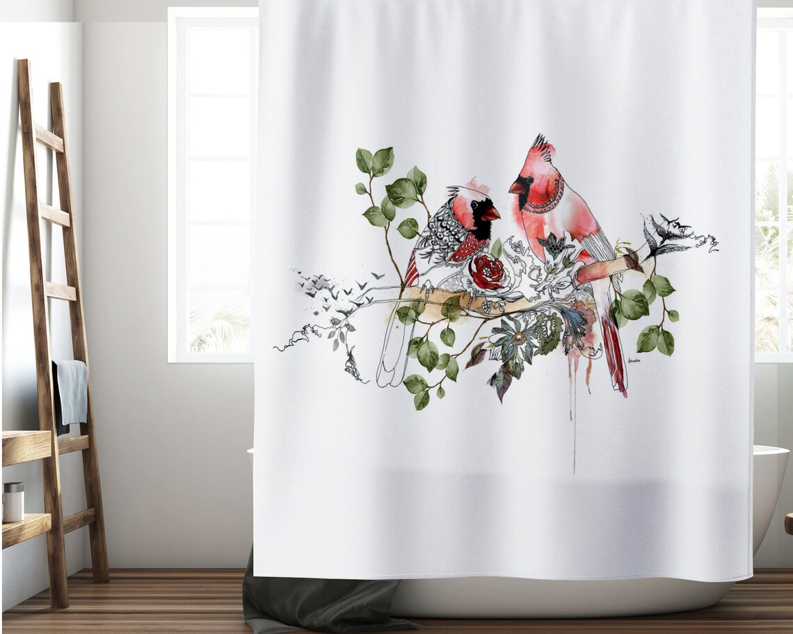 Cardinals Shower Curtain Bath Curtain Shower Decor Shower Etsy