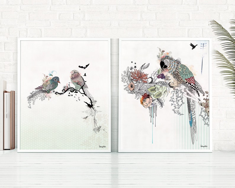 Bird Print Set Wall Art Set Home Decor Wall Art Set of 2 Etsy
