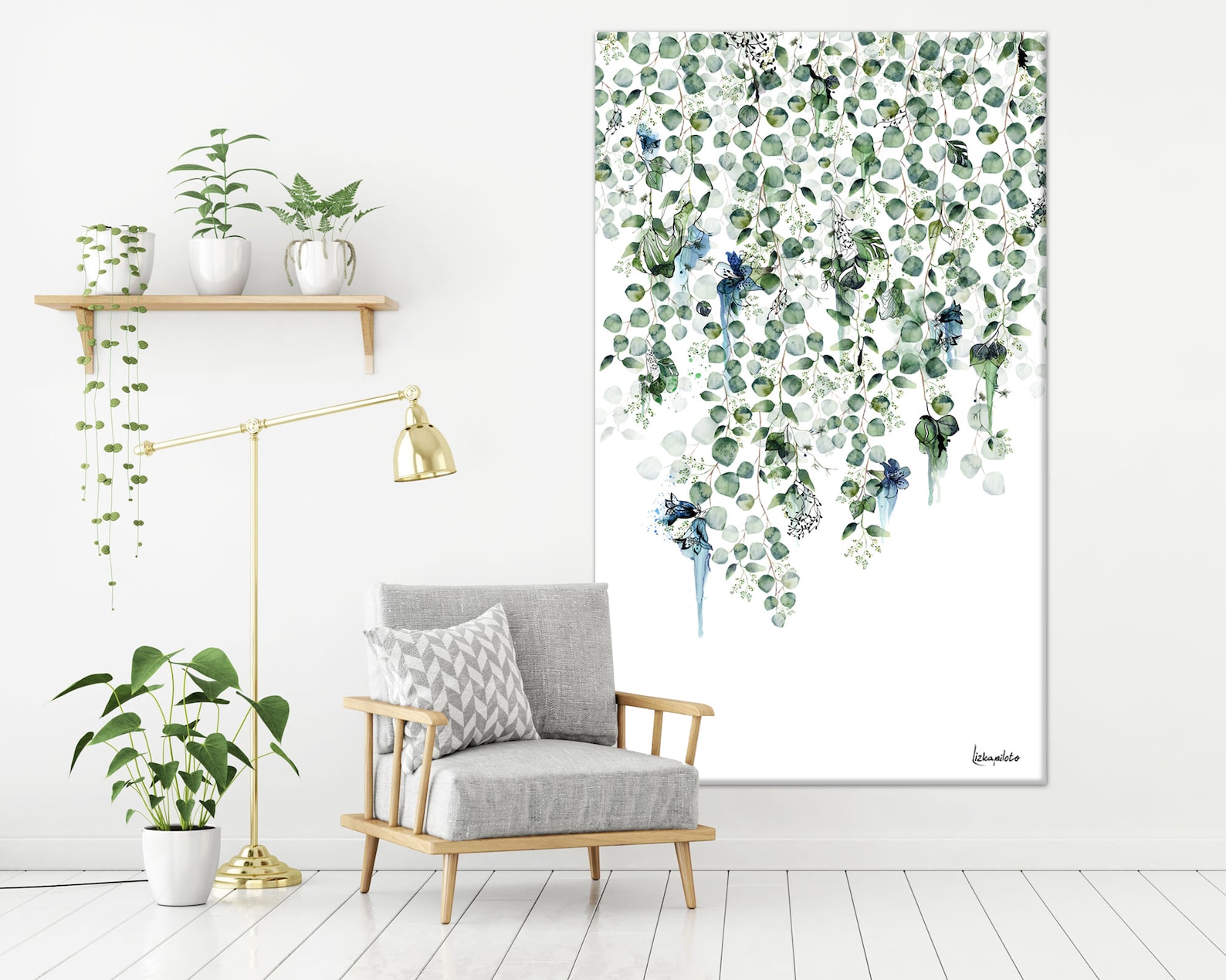 Large Vertical Wall Art, Botanical Green Art, Oversized Wall Art, Green