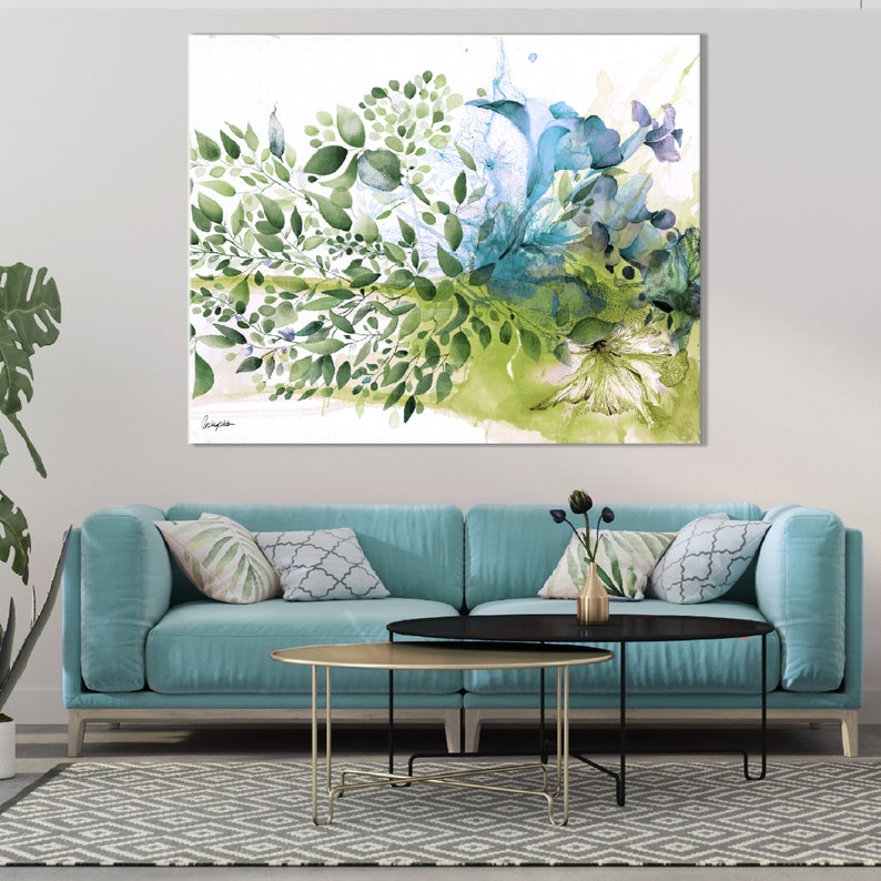 Green Abstract Art, Large Wall Art Abstract, Dining Room Wall Art, Large Green Abstract Painting, Art Green Canvas Wall Art, Botanical Art image 10