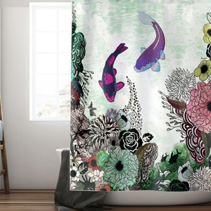 Koi Fish Shower Curtain, Colorful Shower Curtain, Bathroom Decor, Boho Shower Curtain, Art Shower Curtain, Boho Bathroom Decor image 4