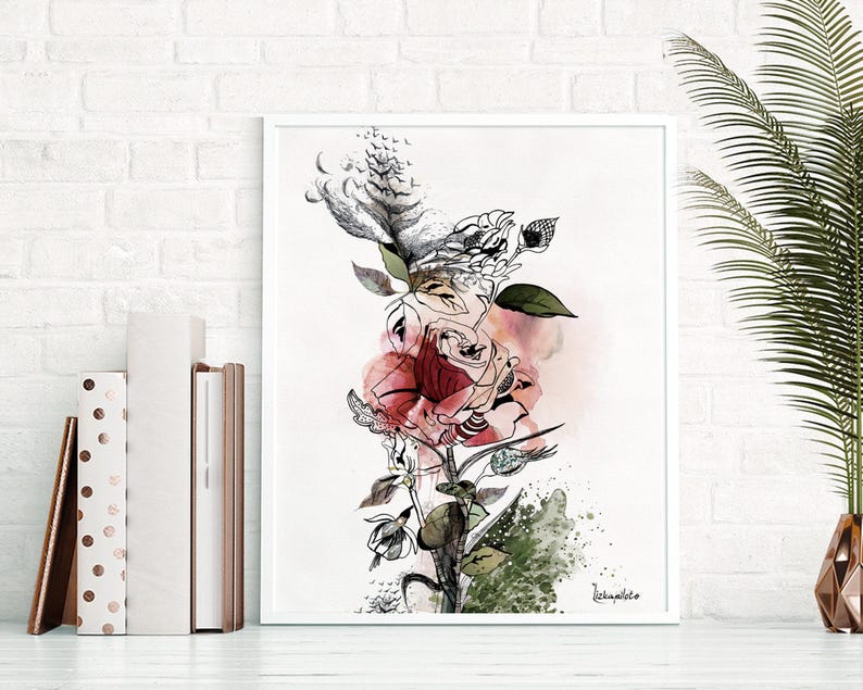 Large Wall Art, Red Flower Painting, Large Watercolor Art, Canvas Art Print, Large Colorful Painting, Living Room Wall Art, Red Rose Art
