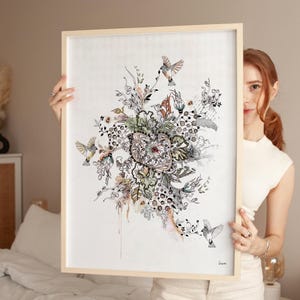 Floral Boho Wall Art, Modern Painting, Boho Home Decor, Modern Boho Art, Bohemian Wall Art, Modern Flowers Art, Line Black Ink Art