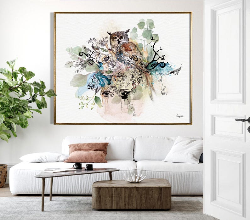 Original Owl Art, Wildlife Art Print, Owl Gift for Woman, Large Wall Art, Owl Decor, Animal Watercolor Painting, Owl Lover Gift, Animal Art image 8