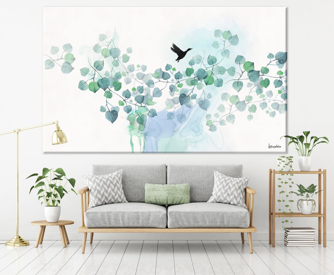 View of Scandinavian Large Wall Art, Original Leaves Artwork, Nordic Print ...
