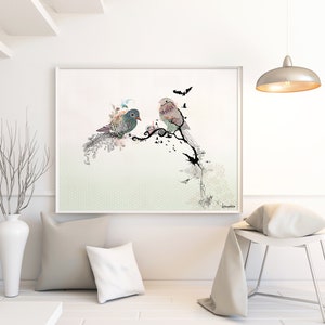 Love birds art, Pen and ink art, Bird illustration, Love birds painting, Colorful image 3