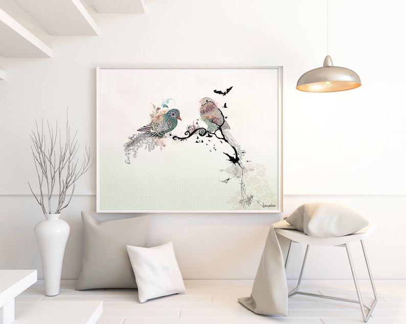 Love birds art, Pen and ink art, Bird illustration, Love birds painting, Colorful image 3