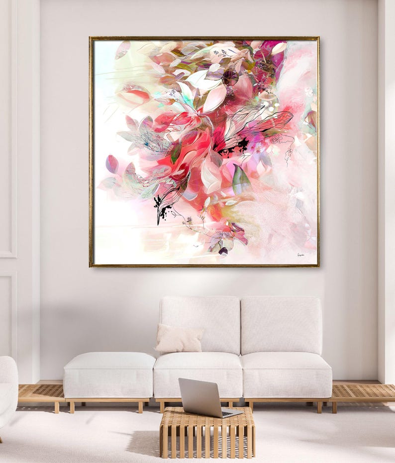 Abstract Painting Print, Hot Pink Wall Art, Modern Abstract Botanical Art, Eclectic Pink Wall Decor, Large Wall Art, Vibrant Color Painting