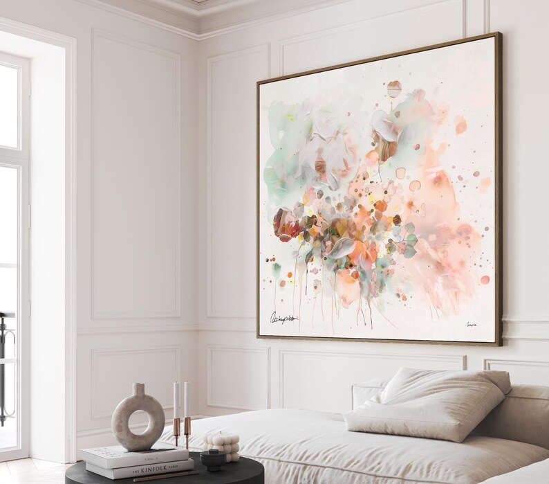 Abstract Floral Canvas Print, Blush Pink Modern Wall Art, Watercolor abstract Poster, Large soft Pastel Art Print, living room wall art