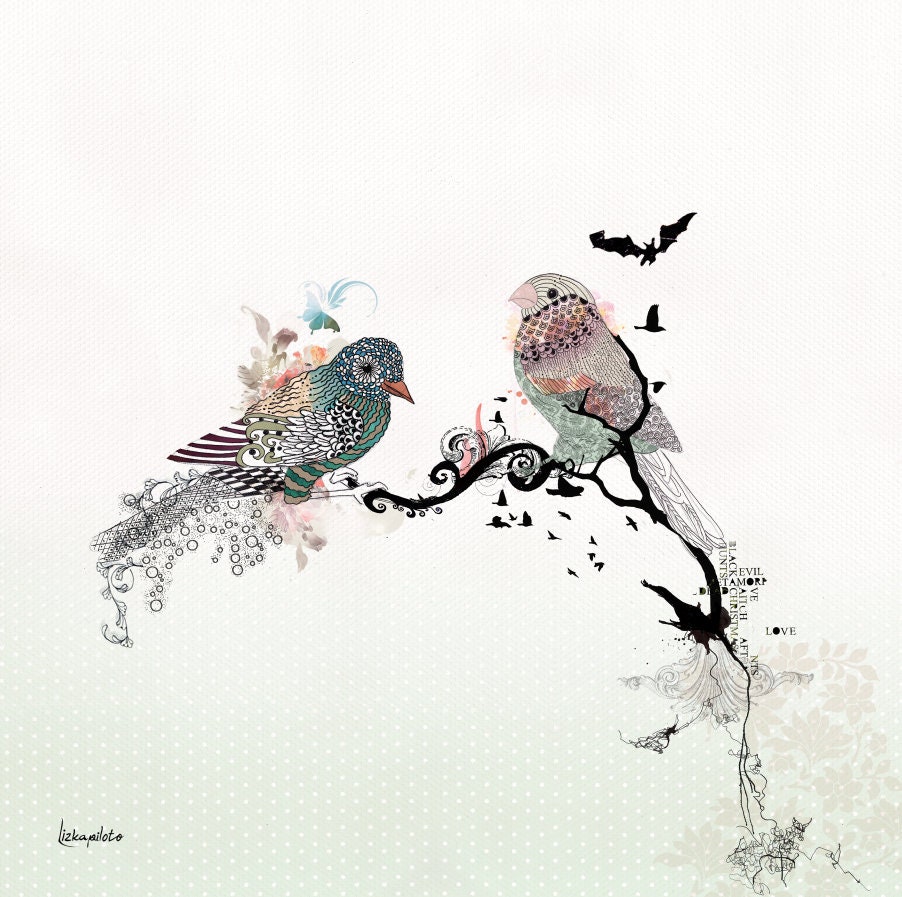 Large Boho Wall Art Print, Original Birds Art, Bohemian Home Decor ...