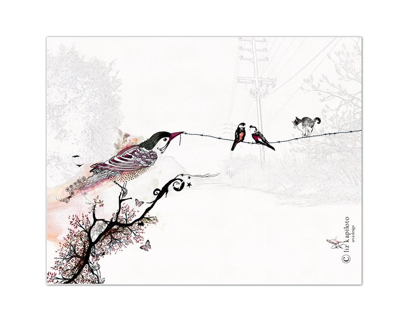 Bird Collage Art Print, Birds Wall Art, Horizontal Print, Birds Print, Print of Original Artwork, Collage Art image 4